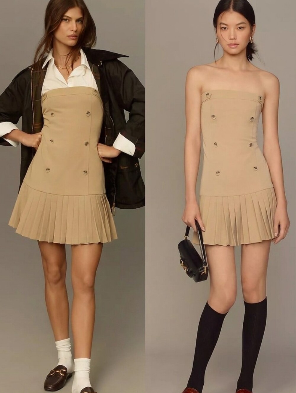 Anthropologie Maeve Flat White Strapless Pleated Prep Dress Academia Collegiate